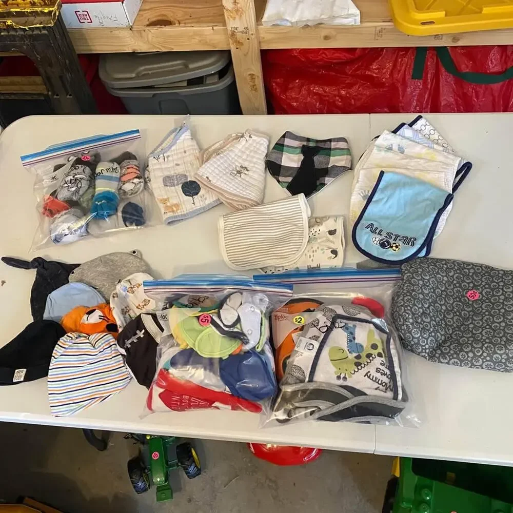 Baby Burp Rags, Bibs, Hats, and Leg Warmer Bundle